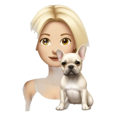 blonde girl with very long hair with beige but whiter French bulldog puppy sticker