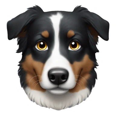 Small black australian shepherd dog with black muzzle sticker