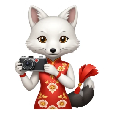 white fox, cheongsam ancient white fox with camera sticker