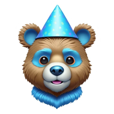3D, adorable little Pixar style blue neon punk bear wearing a party hat, ultra detailed, each lash, eye, and strand of fur is shown in stunning detail as though captured in a timeless photograph, rich textures, visually rich, so lifelike it feels like it could leap off the page at any moment sticker