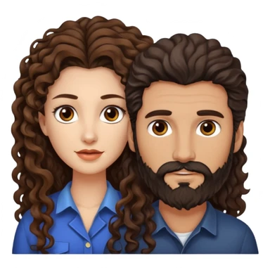 pareja de Mujer morena rizada cabello largo castaño ojos oscuros y hombre piel blanca con caballo oscuro con barba y ojos marrones sticker