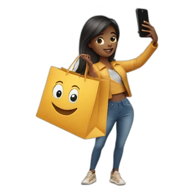 influencer taking selfie with a shopping bag sticker