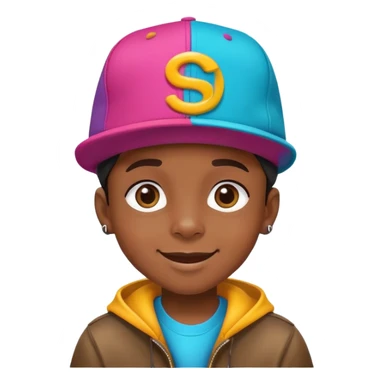 black kid with a colorful hiphop hat, happy face sticker