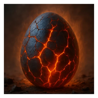 a realistic lava egg with dark stone shell, fiery cracks, heat shimmer effect sticker