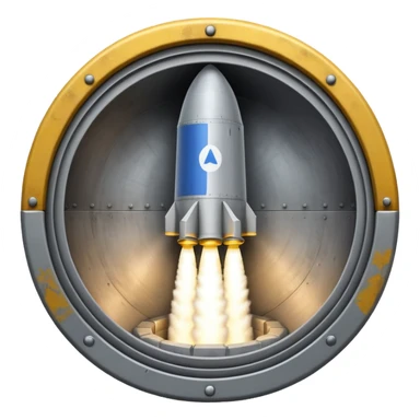 grey missile silo hatch open, and the top two thirds of a white nuclear missile launching out of the silo is shown sticker