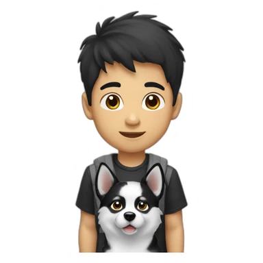 an-asian-boy-accompanied-by-pomsky-black-white sticker
