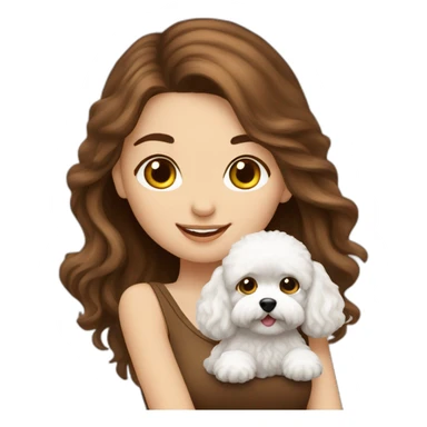 Long brown hair turkish girl with white maltipoo sticker