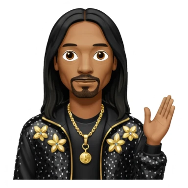 Snoop Dogg with long black hair, black sequin outfit sticker