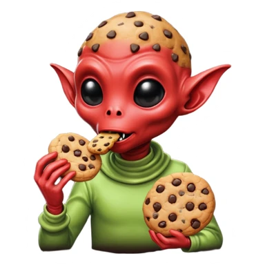 red alien eating cookie sticker