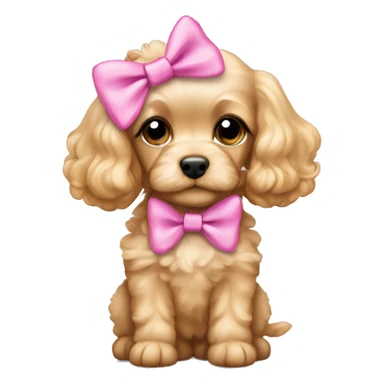 Blonde hair cavapoo puppy with pink bows on ears sticker