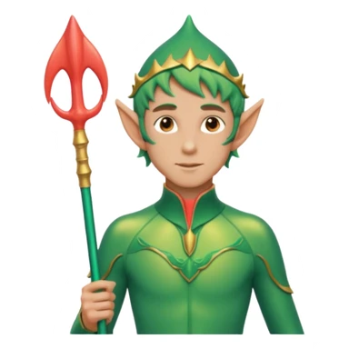 male elf in iridescent wetsuit, coral staff. Gills on neck legolas sticker