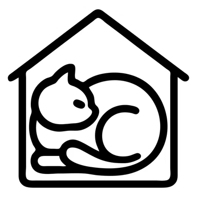 a cat curled up in a house, icon style, soft edges, monochrome sticker