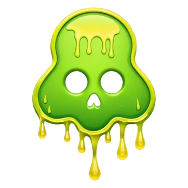 radioactive hazard symbol stylized to look like it is melting. The symbol is bright neon green and toxic yellow, with smooth dripping edges like liquid. sticker