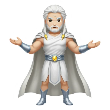 Zeus, whole body, white clothes, long white  hair, lightnings, determined face sticker
