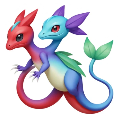 Purple-red-blue-white-gradients Meloetta-Larvitar-Axew-Grovyle-Pokémon-Fakémon-hybrid-fusion-creature sticker