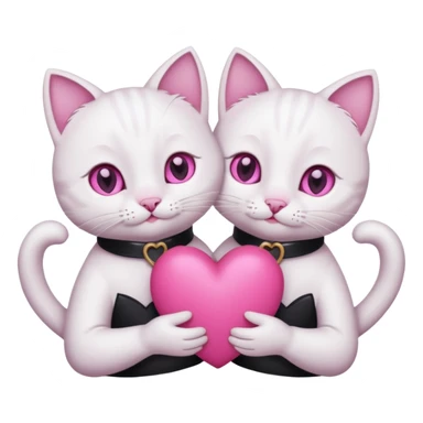 white with pink eyes tow cats hands holding a pink heart sticker