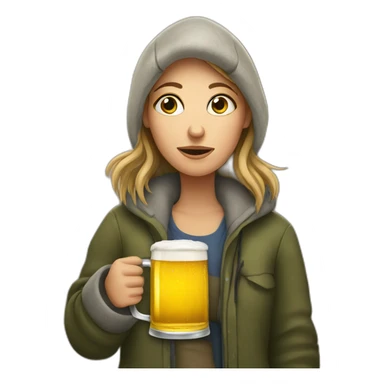 Homeless caucasian woman with beer sticker