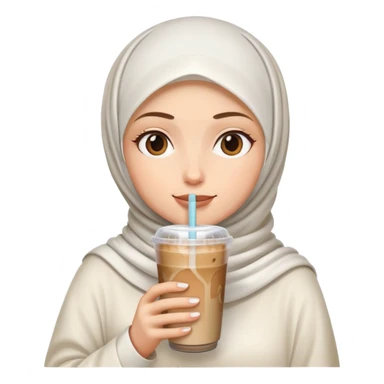White hijab girl drinking iced coffee sticker