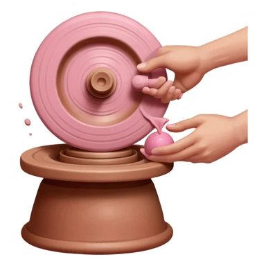 hand throwing a ball of pink clay onto a spinning pottery wheel sticker