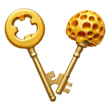 K2-rich foods (cheese, egg yolk, natto) transforming into golden keys that unlock bone structures, guiding glowing calcium particles to strengthen the skeleton. The keys simultaneously block calcium from entering arteries, showing how vitamin K2 acts as a wise guardian of calcium distribution. sticker