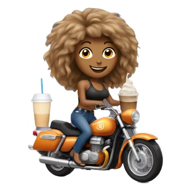 Tina Turner riding a motorbike and drinking iced coffee sticker