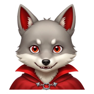 Vampire Pet, Tiny wolf in red collar cloak, red eye, fang sticker