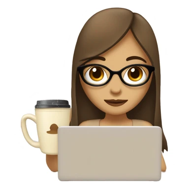 Half face of a girl behind the laptop. A a cup of coffee on the left side of the table. Books on the right side. in beige tones sticker