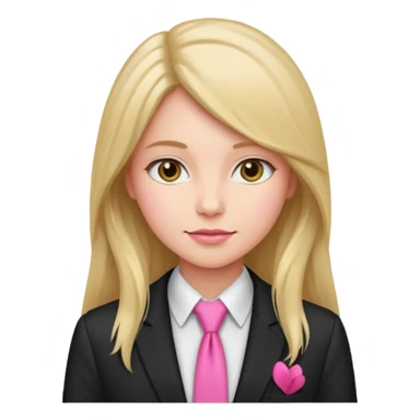 long haired woman with pink tie and blazer sticker