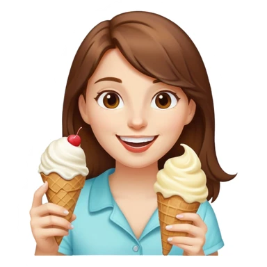 girl with brown hair slurping ice cream cone that’s vanilla flavour smiling super happily  sticker