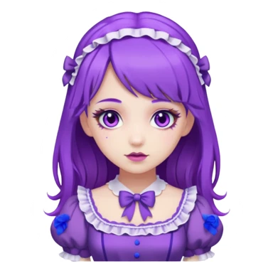 sweet lolita with purple hair, purple eyes, white skin, wearing a purple dress sticker