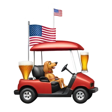 Hot dog driving a golf cart drinking a beer with an American flag sticker