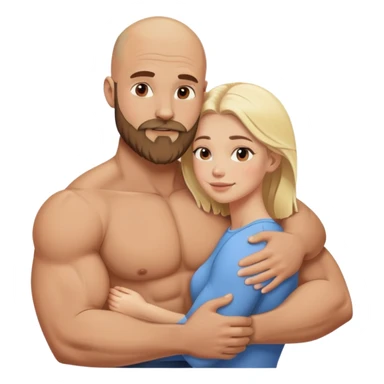 Muscular Bald man with a beard hugging his young blondeish wife sticker
