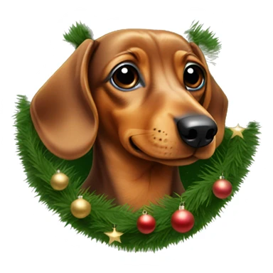 Brown Dachshund under Christmas tree sticker