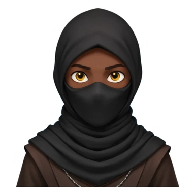 desert assassin portrait, head and shoulders only, dark hood, face scarf, mysterious glowing eyes, stealth vibe, 3D cartoon, mobile game icon style, clean background, no text, no watermark
 sticker