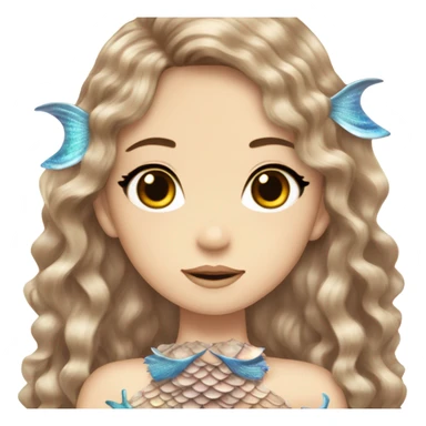 mermaid hime gyaru girl, brown hair, fish scales sticker