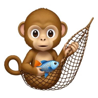 monkey holding fish net sticker