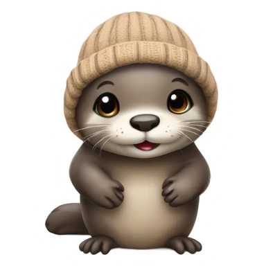 Cute baby otter. Wearing mittens and winter hat.  sticker