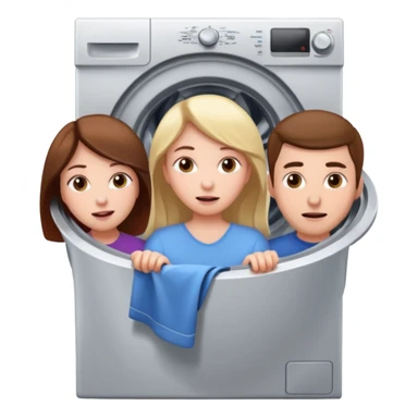 Eine Frau die in der Waschmaschine feststeckt und zwei männer die ihr helfen sticker