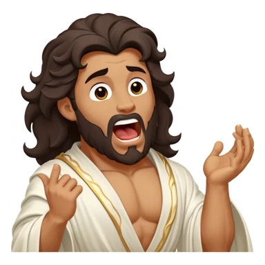 Cinematic Realistic Hercules Portrait, head tilted slightly with a dramatic, wide-open yawn, capturing a moment of relaxed vulnerability in this Disney-inspired Greek hero reminiscent of Michelangelo's David. His idealized bronze skin and thick, wavy dark hair maintain sculptural perfection even in repose, while his flowing white robe with understated golden accents softly catches ambient light, revealing a tender glimpse of serene, timeless strength. sticker