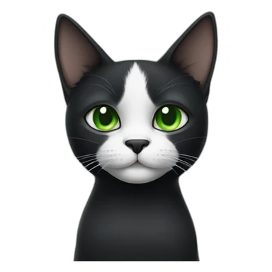 A black cat with green eyes with a white mustache, a white stripe on its nose, a full-length white breast and white paws sticker