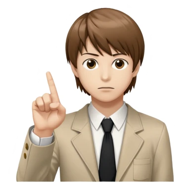 Light Yagami from Death Note, brown hair, school uniform, holding up a finger as if making a point sticker