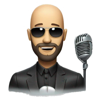 a head of a bald brazilian man with a beard, wering a futuristic suit, singer sticker