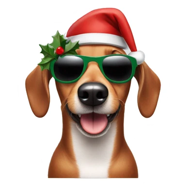 Sausage dog wearing a Christmas hat and sunglasses sticker