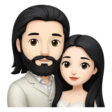 couple of newlyweds hugging, white skin man with black hair and beard; white skin woman with long black hair and black eyes sticker