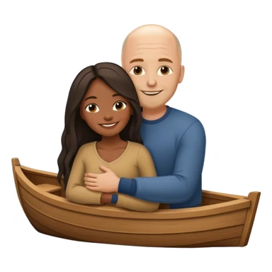Black woman with hair and bald white guy hugging in a boat sticker