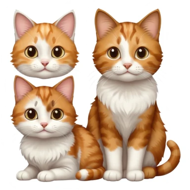 3 small cats different colours including brown tabby and white, light patchy calico, and ginger and white sticker
