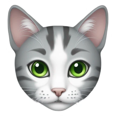 a gray and white cat with green eyes sticker