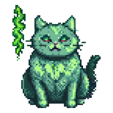 pixel art cat with a green fart cloud sticker