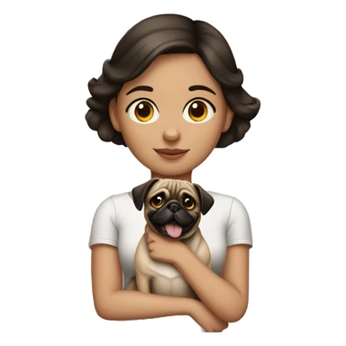 Brunette girl with pug dog sticker