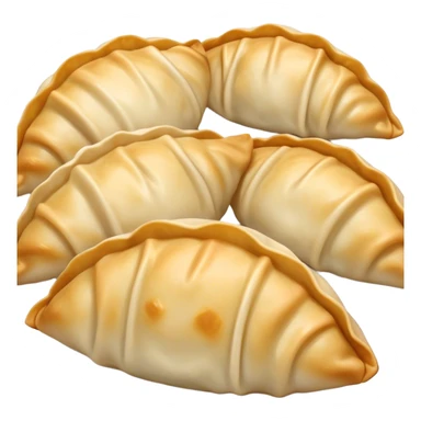 Gyoza Cinematic Realistic Gyoza Dish Emoji, depicted in a close-up view of 1 to 2 delicate dumplings with a crisp, golden exterior and savory filling, rendered with exquisite detail and dynamic lighting. sticker